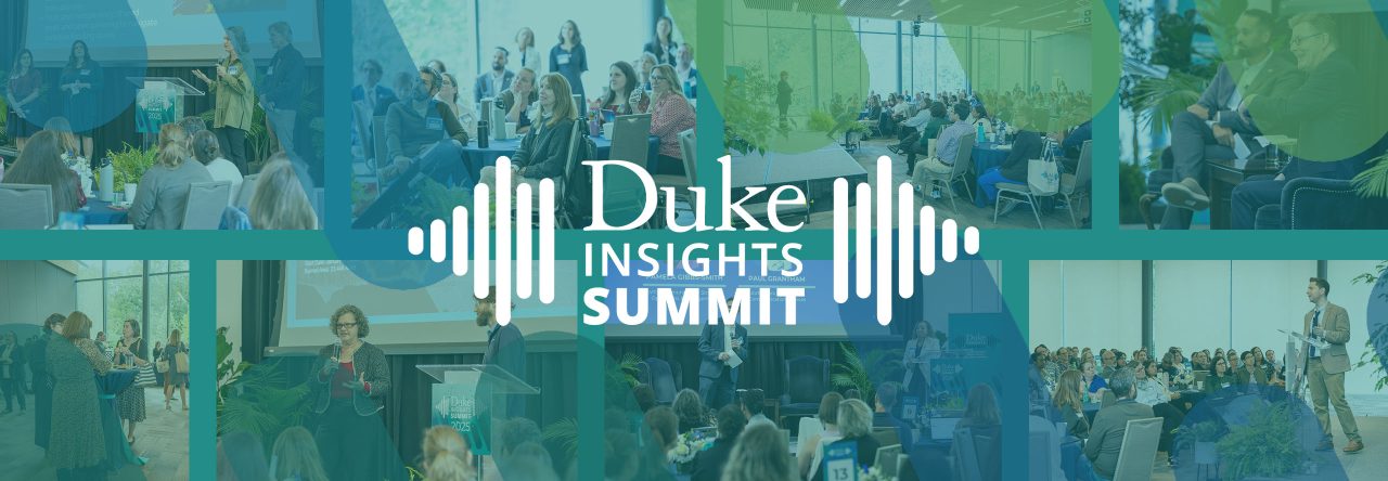 Duke Insights Summit logo over stylized photos from the summit